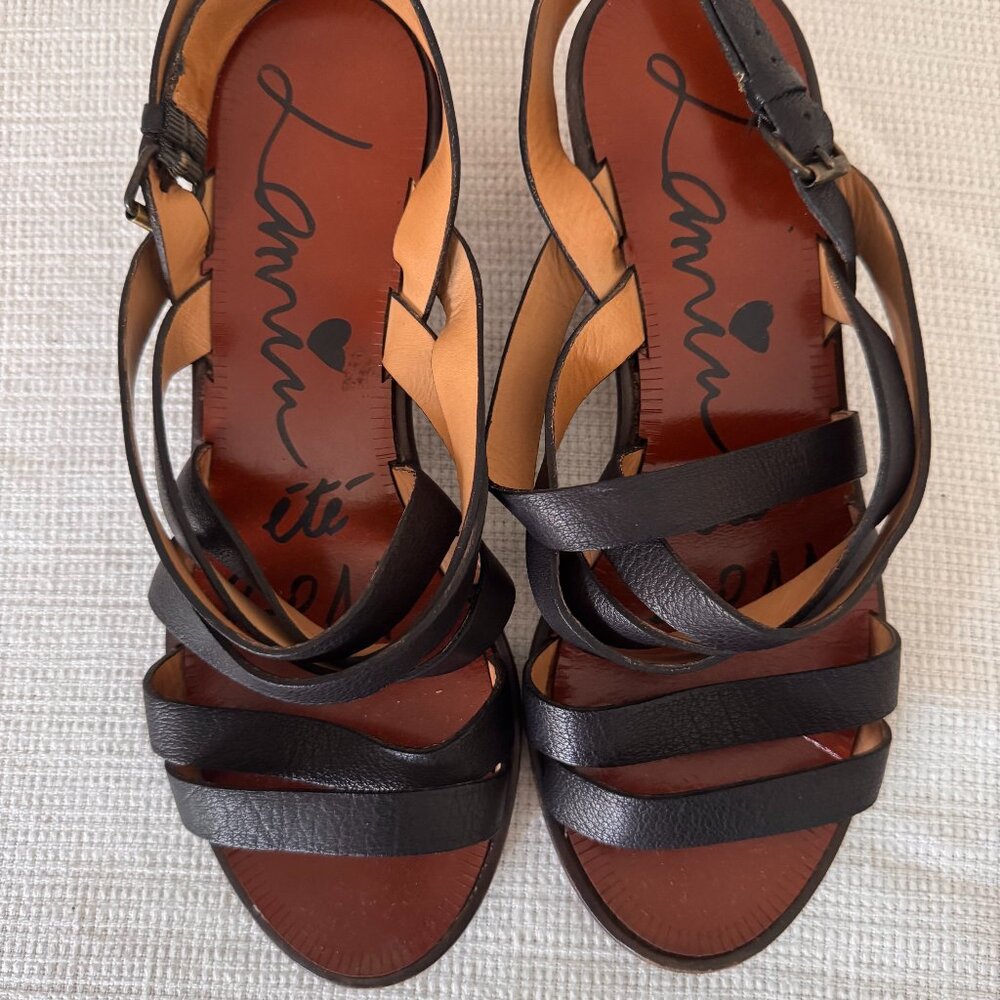 Lanvin Black Leather Slingback Sandals